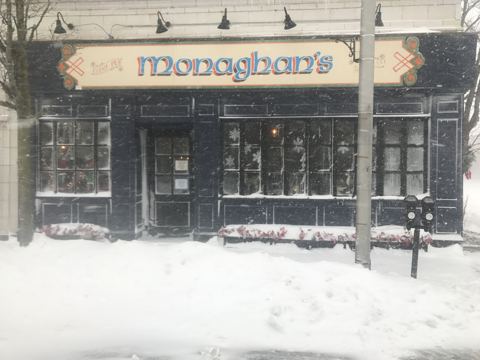 Outside monaghans in the snow